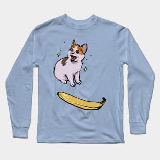 angry cat no banana meme but it's happy cat yes banana instead Long Sleeve T-Shirt